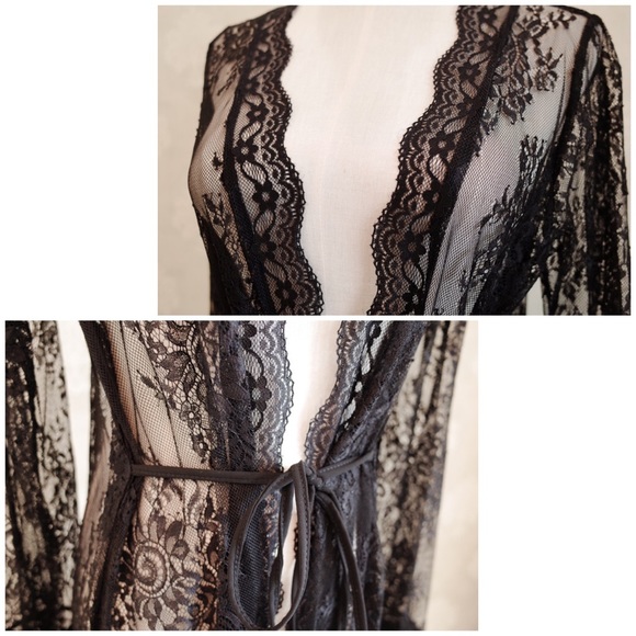 Gorgeous Long Black Lace Beach Robe Cover Up - Picture 13 of 16